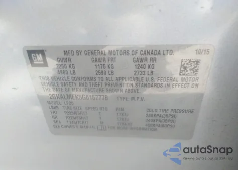 2016 GMC Terrain Sle-1 from USA, damaged, VIN 2GKALMEK5G6167778